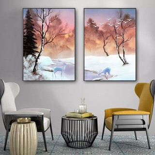 Tranh treo tường canvas- Đôi tuần lộc