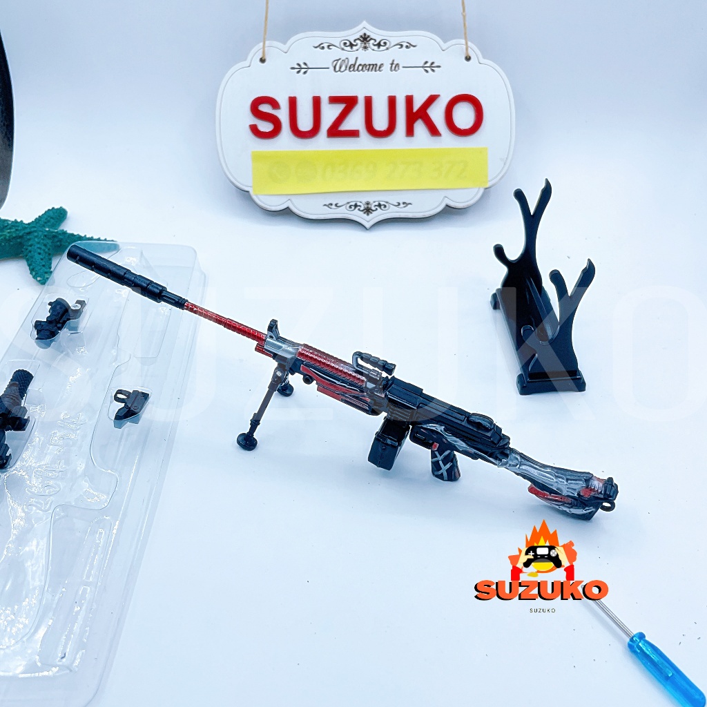 Mô hình M249 pubg kim loại lắp ráp mini nhiều skin độc đáo dài 20cm đồ chơi lắp ghép tặng kèm kệ đỡ trưng bày