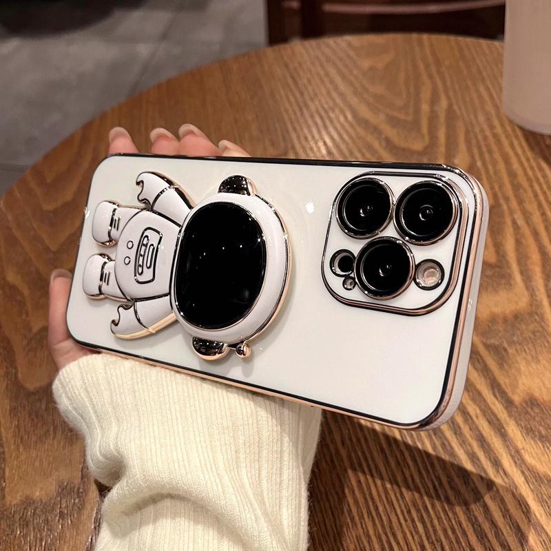 Ốp Điện Thoại Silicon Dẻo Họa Tiết Phi Hành Gia Kèm Giá Đỡ Cho iPhone XR X XS Max 7 8 6 6s Plus