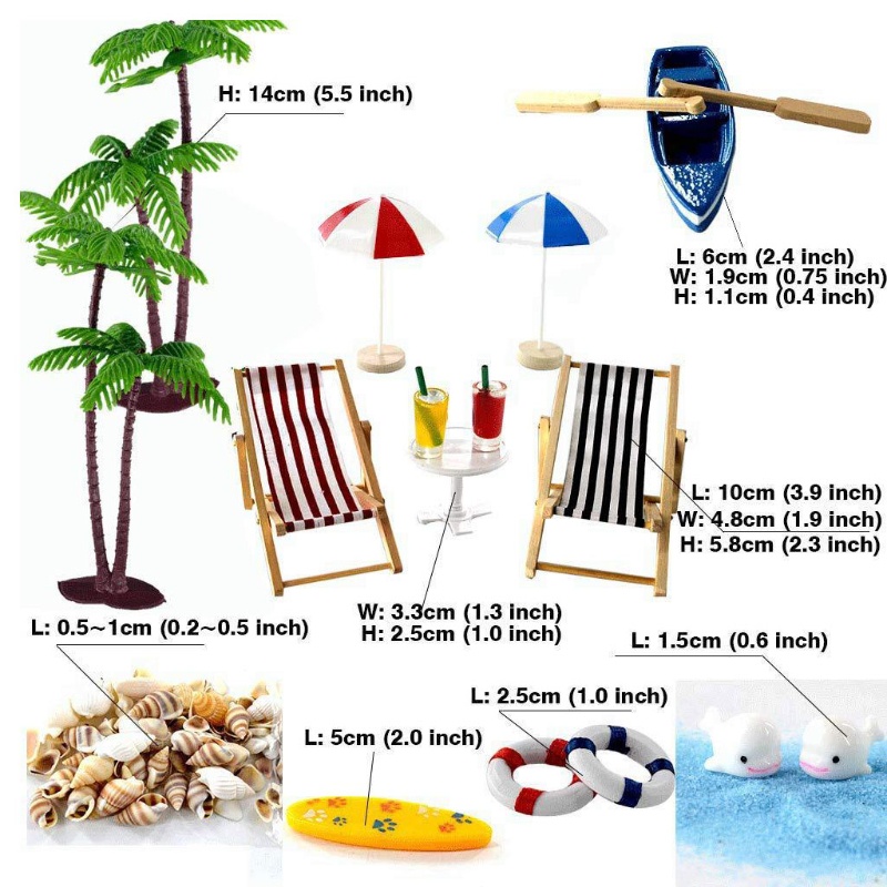 Bộ 18 Tượng Đồ Chơi Đóng Vai Mô Hình Bãi Biển Cho Búp Bê