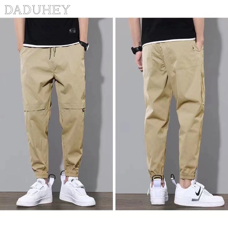 DaDuHey Men's Summer Thin Sports Casual Pants Korean Style Trendy Loose Cropped Tooling Ankle-Tied Harem Pants