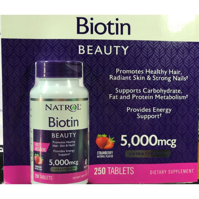 Viên ngậm NATROL BIOTIN BEAUTY FAST DISSOLVE 5000MCG MỸ (250 VIÊN)