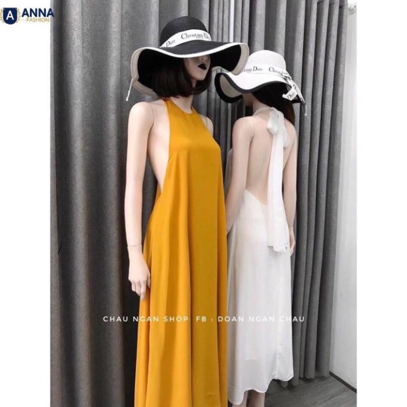 Đầm hai dây cổ yếm maxi 2 lớp quyến rũ