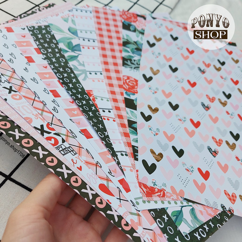Bộ 6 tờ giấy họa tiết làm hiệu ứng Scrapbook
