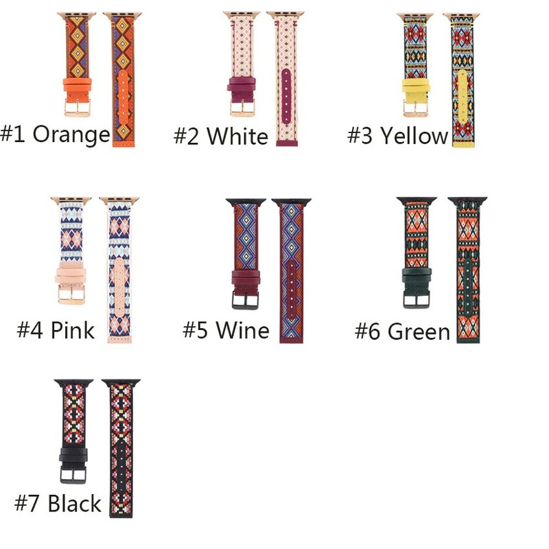 Dây đeo bằng da kiểu dân tộc 2021 cho đồng thông minh Iwatch Series Se 6 5 4 3 Classic 40 / 44mm
