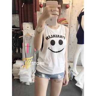 Áo tanktop mẫu trắng mặt cười đen