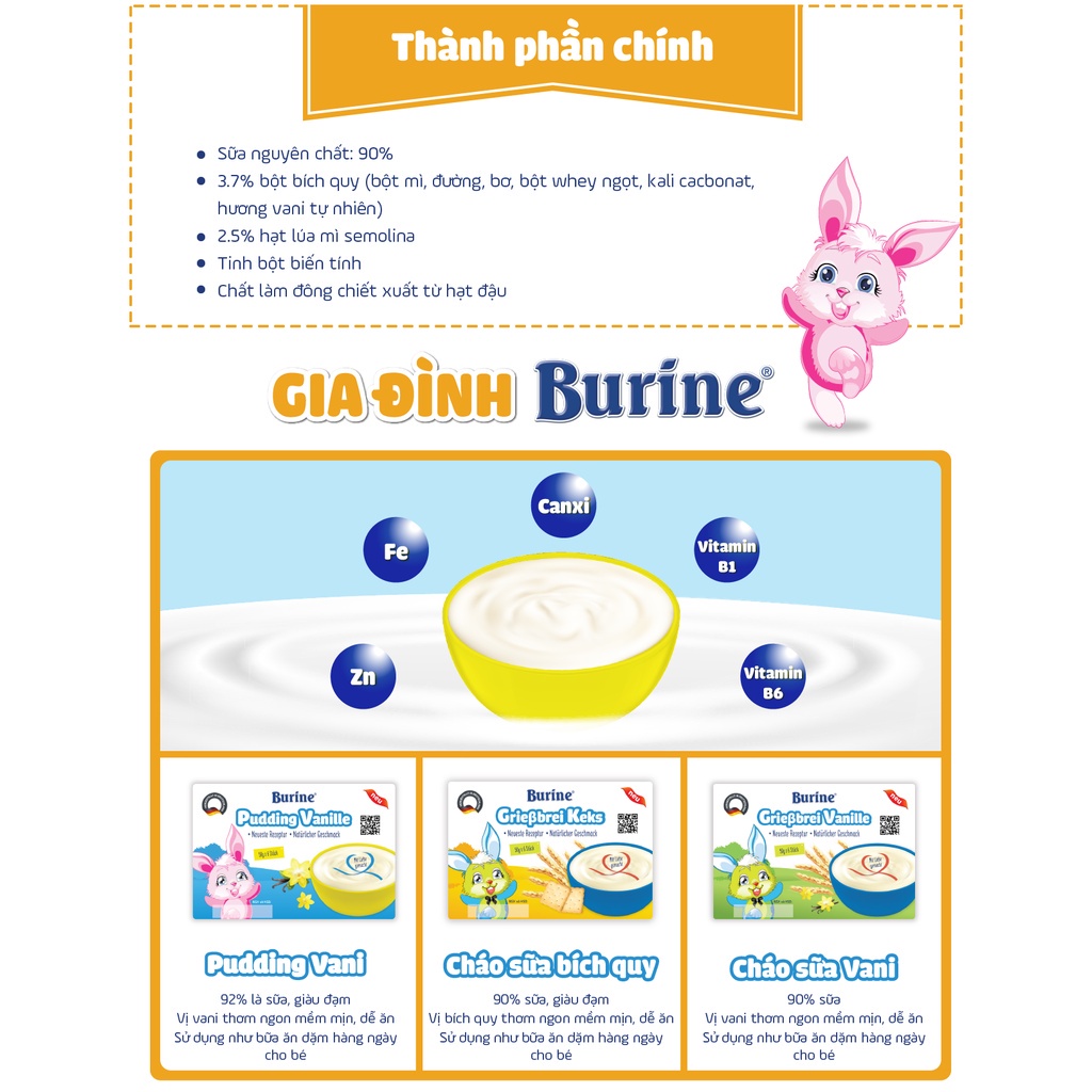 Cháo Sữa Ăn Dặm Burine vị Bích quy dành cho bé từ 6 tháng tuổi (1 Vỉ 6 hộp x 50g)