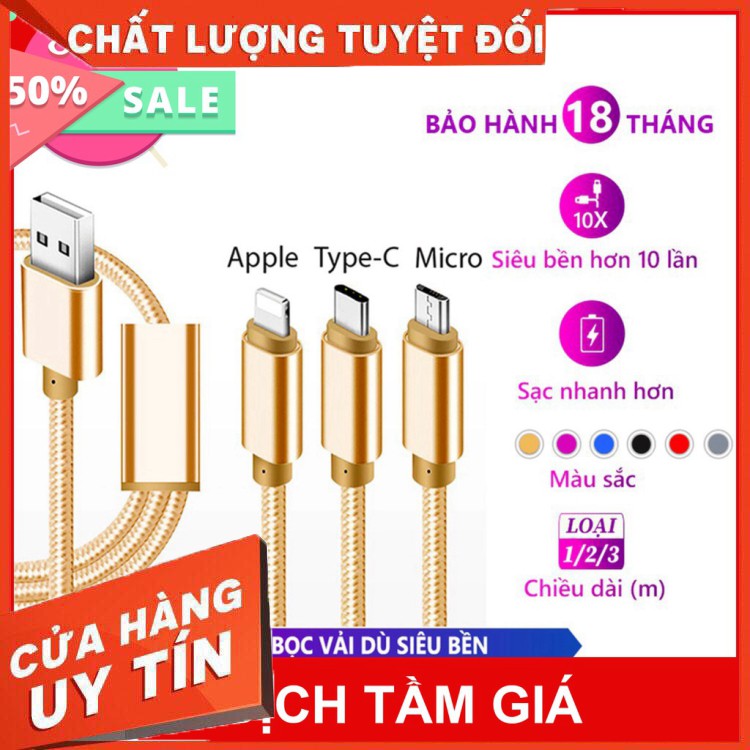 Dây cáp sạc Iphone/Samsung, dây dù 2m 3m chống đứt, hỗ trợ sạc nhanh, đẹp -  Store  giảm giá 50% mua ngay [Mã FASHION10K