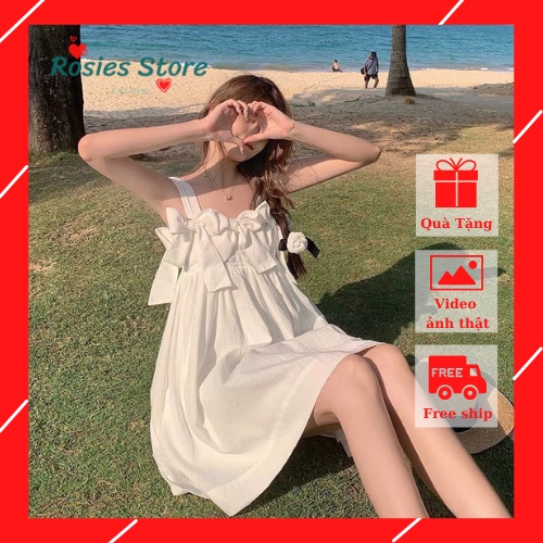 Váy Nữ Hai Dây Cột Nơ Siêu Xinh, Nữ Tính, Hàng Hottrend, Chất Liệu Thoáng Mát, Mặc Đi Chơi, Đi Dã Ngoại