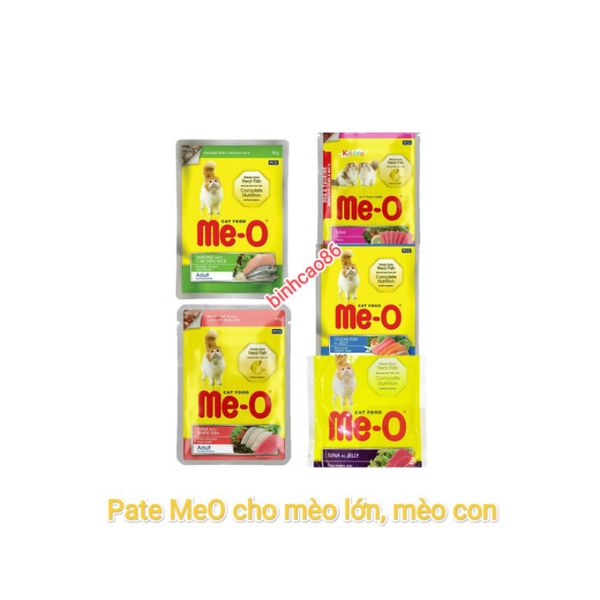 Pate cho mèo lớn, pate cho mèo con MeO 80g vị cá ngừ, cá thu, thịt gà