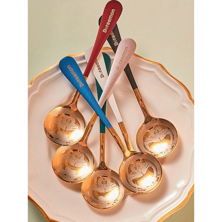 Doraemon phim hoạt hình thìa Rose Gold muỗng cà phê tinh tế in thép không gỉ muỗng