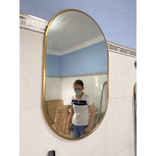 Gương treo tường khung inox mạ vàng❤SALE OFF❤Gương trang điểm cực hot giá rẻ hình bầu dục