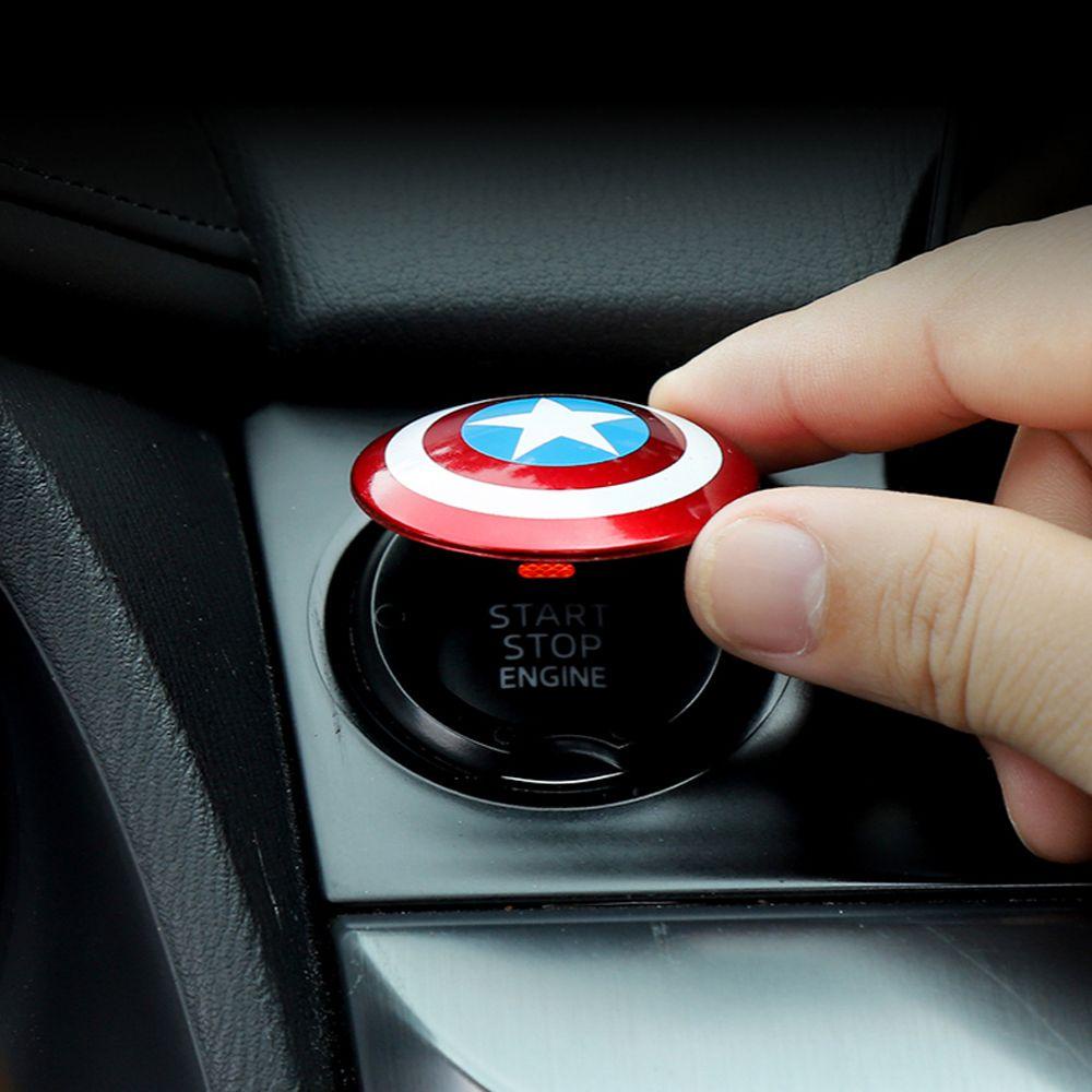 Miếng Dán Trang Trí Nút Khởi Động Xe Hơi Họa Tiết Captain America 3D Độc Đáo Ốp