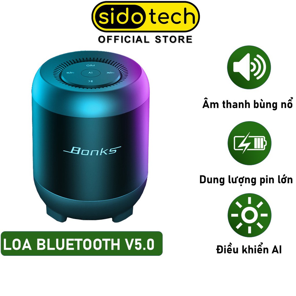 Loa bluetooth mini cầm tay không dây hình trụ V5.0 pin 1200/2000mAh chip AI phát nhạc qua thẻ nhớ - SIDOTECH BKS
