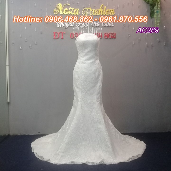 Váy cưới đuôi cá cúp ngực, ren nguyên thân tinh tế