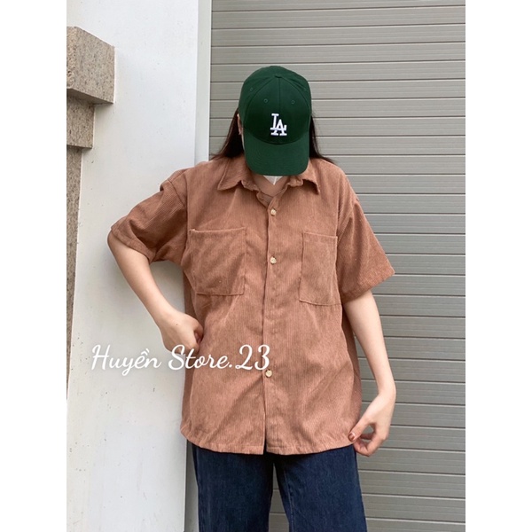 Áo sơ mi nhung tăm tay ngắn , Áo sơ mi ngắn tay freesize