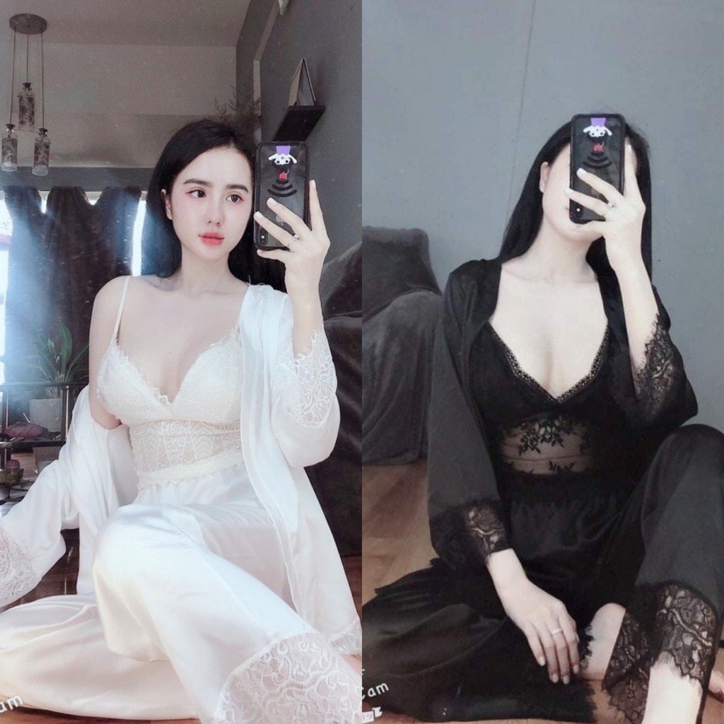 Đồ Ngủ, Đồ Bộ Mặc Nhà, Set 3 Món Hot Và Bán Chạy Nhất Của Shop, Chất Liệu Lụa Mềm Mịn, Có Mút Ngực