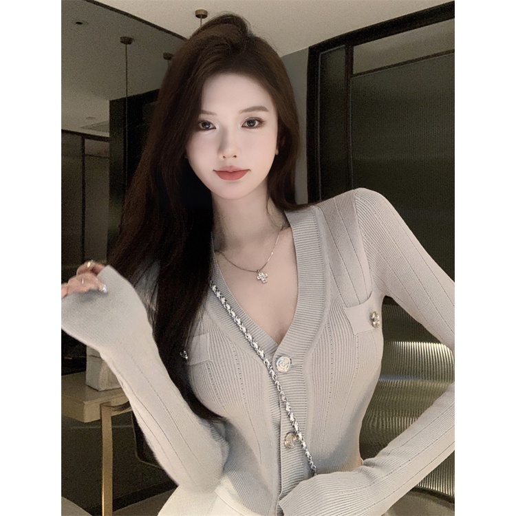 Áo cardigan Dệt Kim Cổ Chữ V Dáng Ôm Gợi Cảm Thời Trang Mùa Hè Hàng