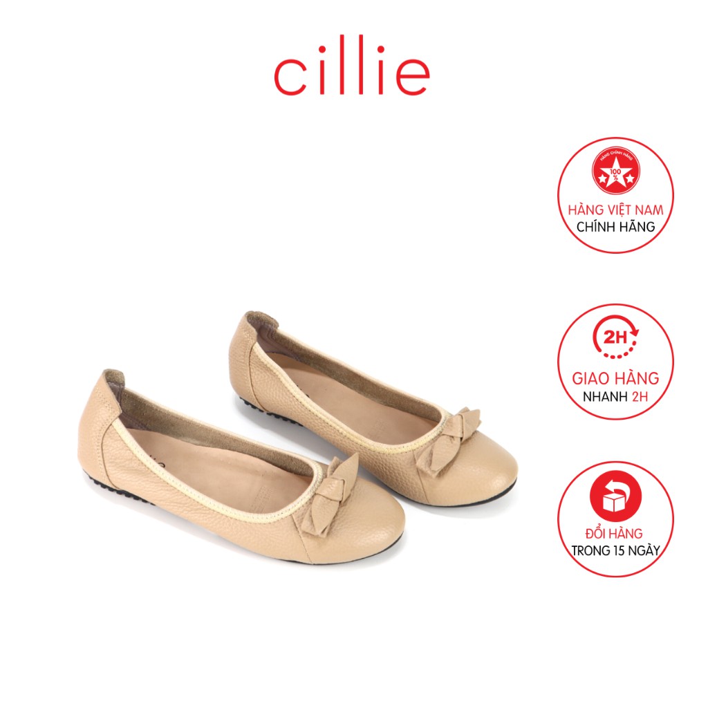 Giày búp bê nữ đế bệt mũi tròn da bò êm chân mang đi làm đi chơi thoải mái cả ngày cao cấp Cillie 1193
