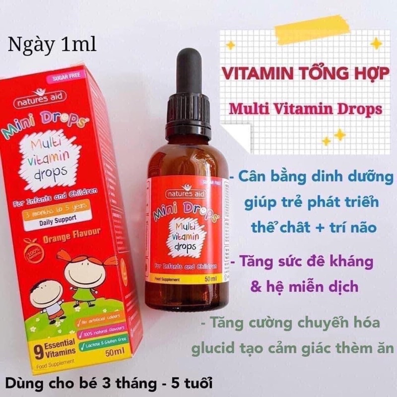 Multi Vitamin Tổng hợp Natures Aid drops cho bé từ 3 tháng