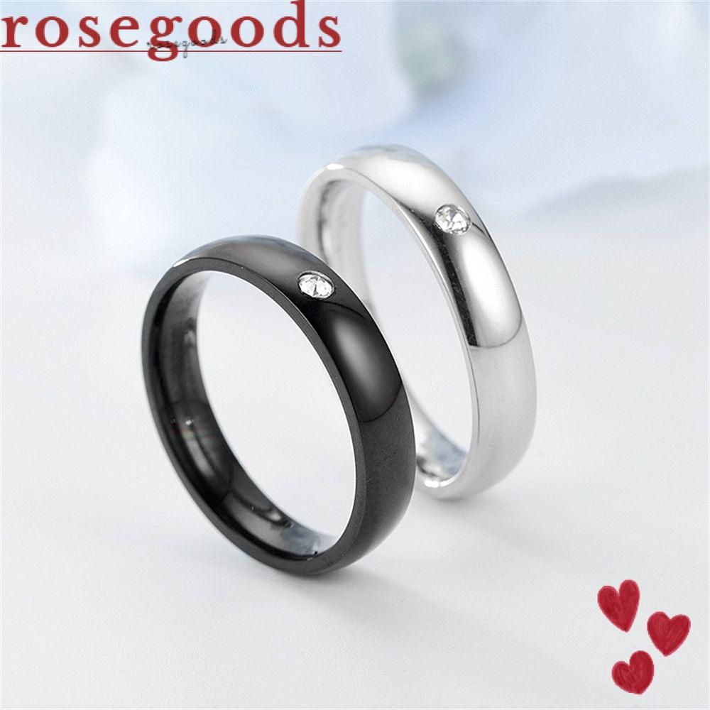 Nhẫn Thép Titan Khắc Hình Hoa Hồng Cho Cặp Đôi|Boho Cổ Điển