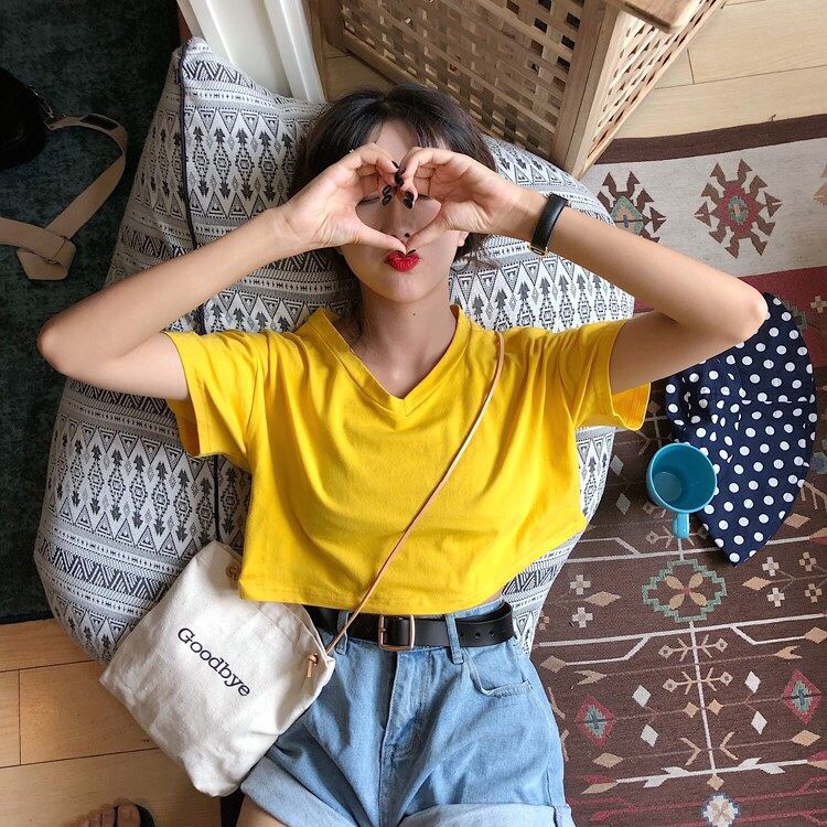 ÁO CROPTOP CỔ TIM VÀNG MUSTARD BASIC HOT