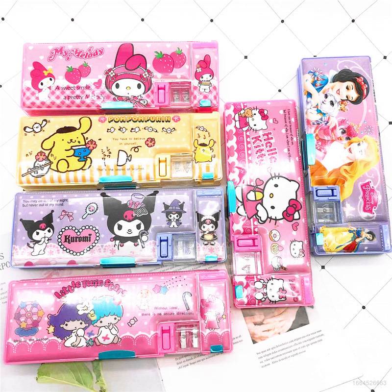 Bóp Viết Hai Mặt Đa Năng In Hình Sanrio Hello Kitty mymelody Kuromi Spider Man Sofia Cinnamon Cho Học Sinh