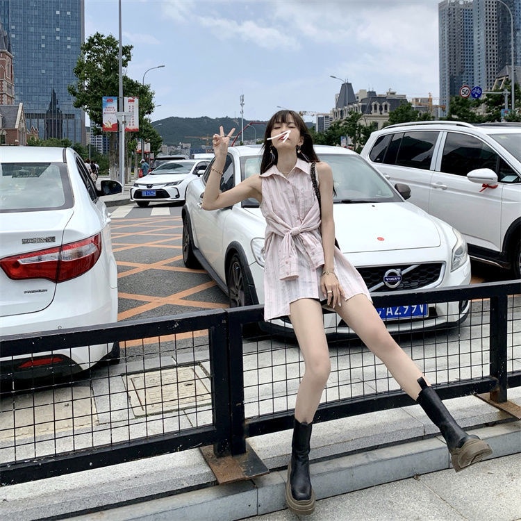 Áo Sơ Mi Kẻ Sọc Hở Vai Đính Nơ Xinh Xắn Cho Nữ