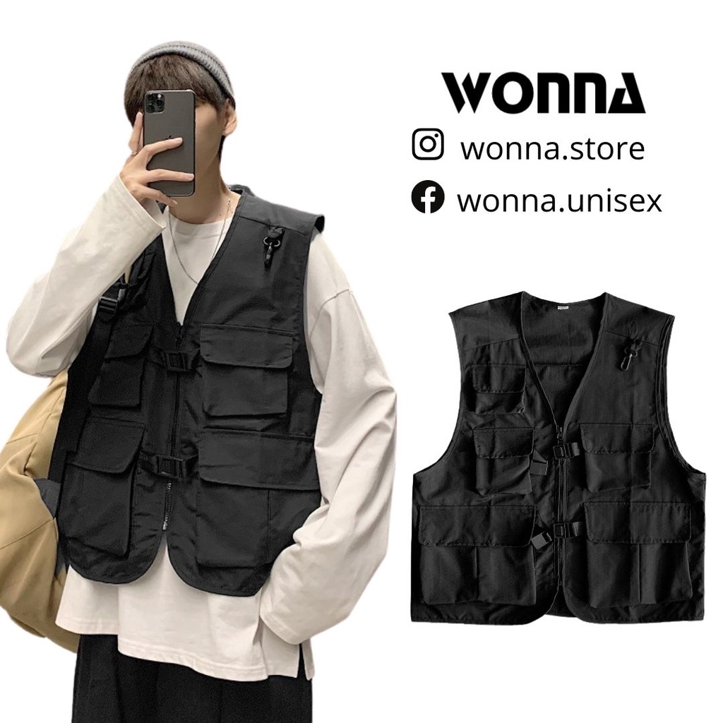Áo gilê GILE nam nữ áo phao đen ngầu cá tính Hàn bigsize form rộng hot street style darkswear menswear túi hộp TACTICAL
