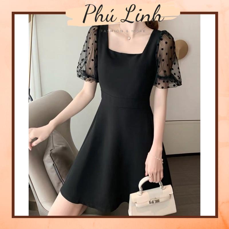 MS116 Váy đầm xoè chiết eo tay phối voan xinh xắn