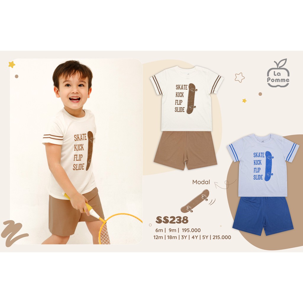 La Pomme- SS238- Bộ cộc tay bé trai Ván trượt 2021- (12M-5Y)