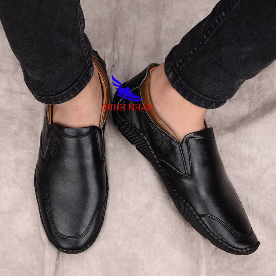 Giày lười nam da bò mẫu mới nhất công sở giày xỏ nam đế bệt cho lái xe ô tô slip on đẹp độc đáo hàng hiệu giá rẻ S-2 đen