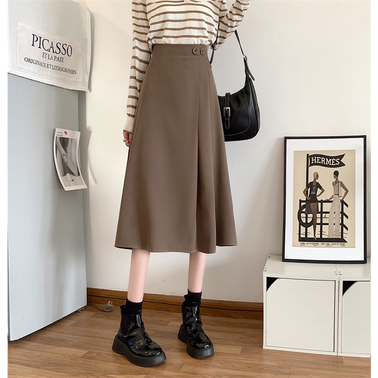 LEEVA - Chân váy kaki dáng dài phối nút đơn giản thanh lịch CV027