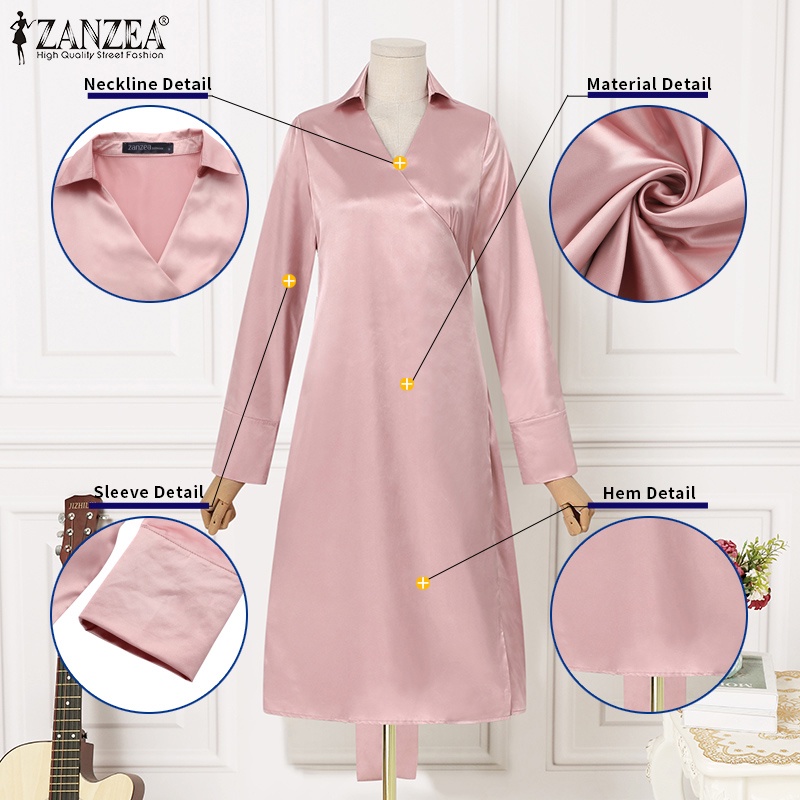 Zanzea Đầm Dài Tay Cổ Chữ V Phong Cách Châu Âu Thời Trang Cho Nữ