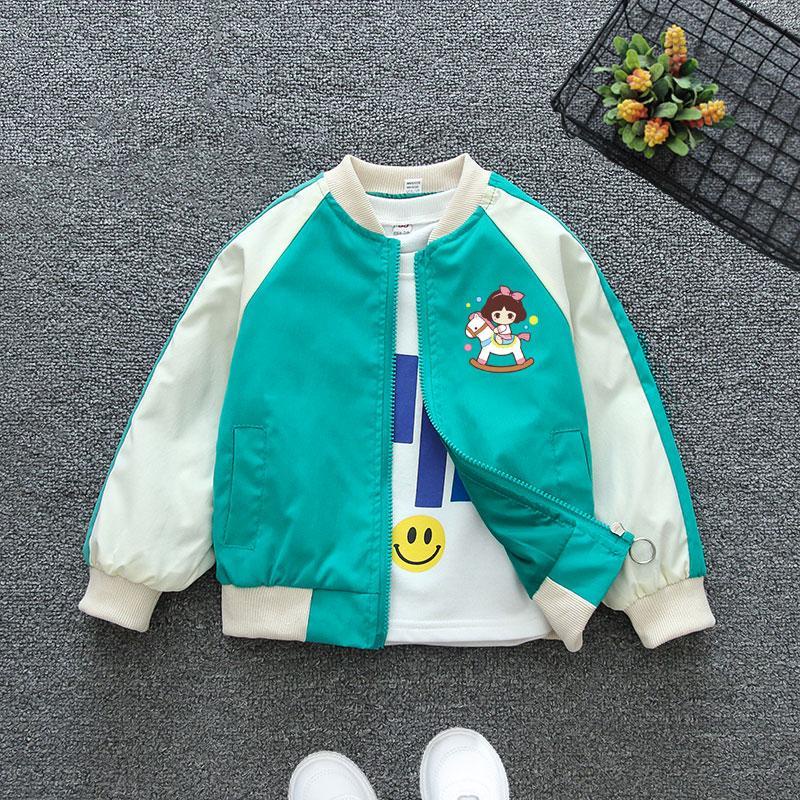 Áo khoác bóng chày in họa tiết hoạt hình phong cách xuân thu thời trang thường ngày cho bé gái