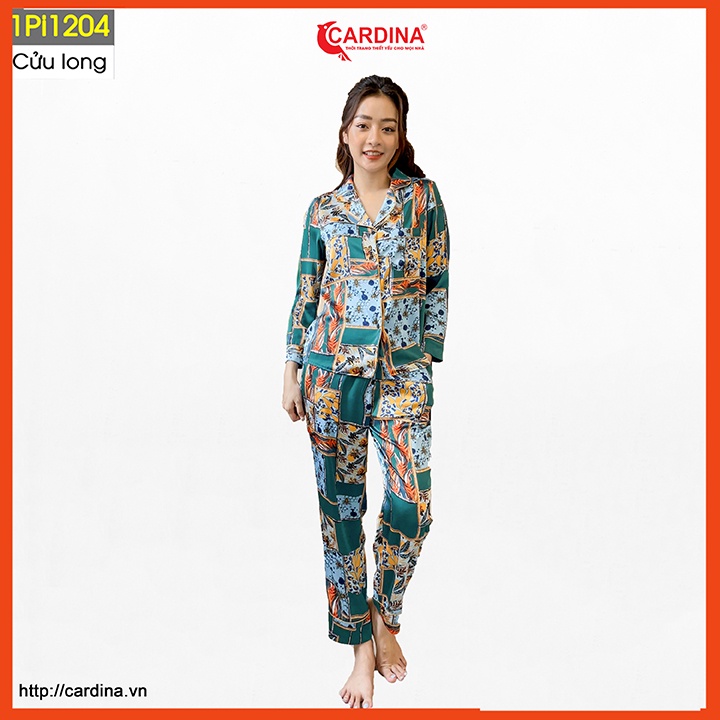 Đồ bộ pijama nữ CARDINA chất lụa satin Nhật cao cấp quần dài áo cộc tay họa tiết tinh tế trẻ trung 1Pi12.