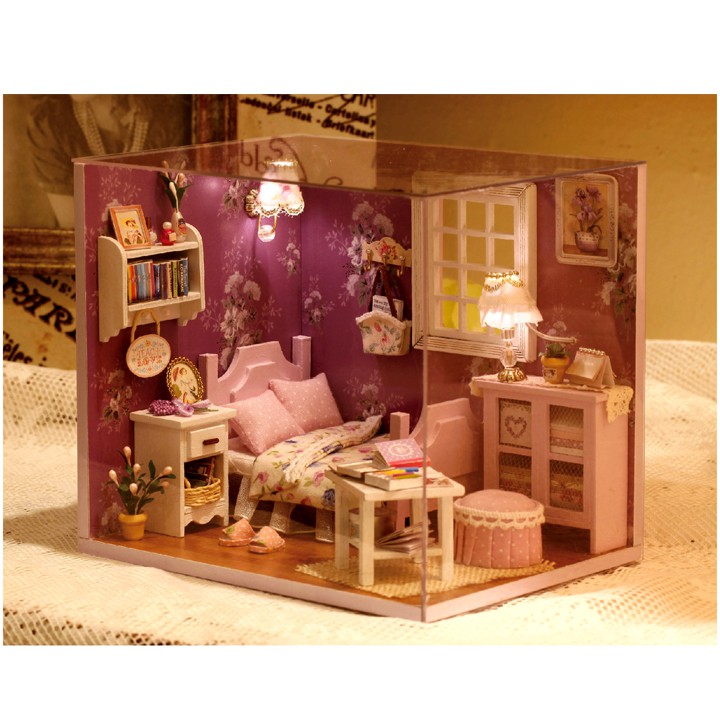 Đồ Chơi Mô Hình Nhà Gỗ Diy Cute Room No H001 ( Tặng Kèm Mica + Keo)