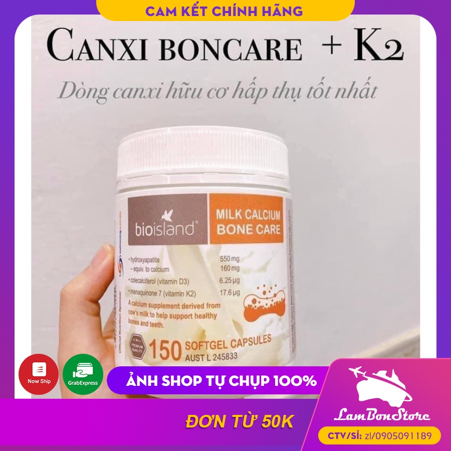 Viên uống Canxi sữa cho người lớn, Canxi hữu cơ, Canxi Bone Care Bioisland 150 viên - Úc