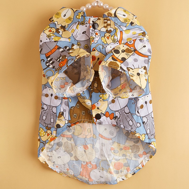 Aó sơmi cotton in họa tiết con mèo CAMQUYTSTORE cho thú cưng