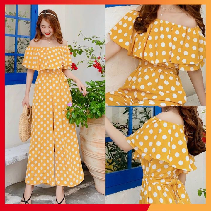 Jumpsuit hoa, chấm bi ⭐️𝑭𝑹𝑬𝑬𝑺𝑯𝑰𝑷⭐️Jum viền bèo siêu hắc dáng, mặc được nhiều kiêu, sang chảnh chị iu