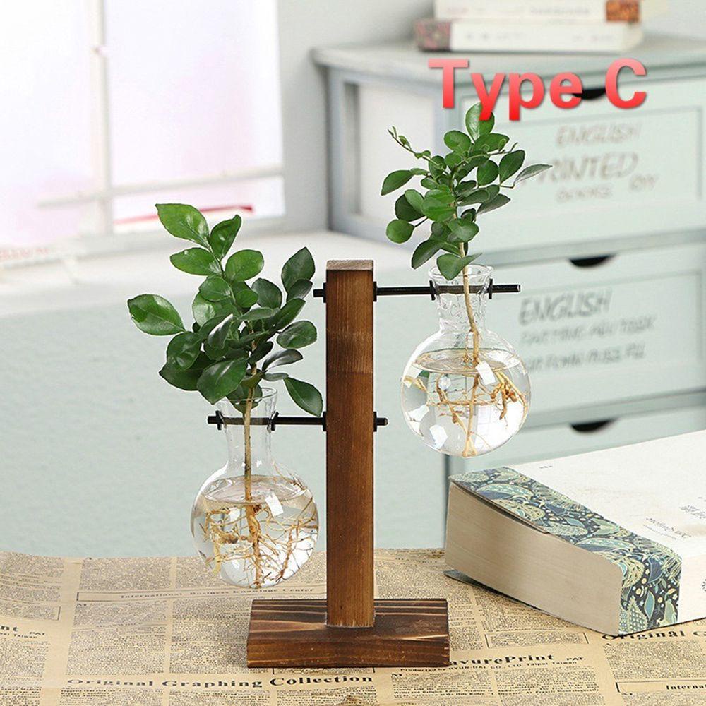 GOGOUP Chậu Cây Thủy Canh Kèm Khung Gỗ Để Bàn Trang Trí Phong Cách Vintage