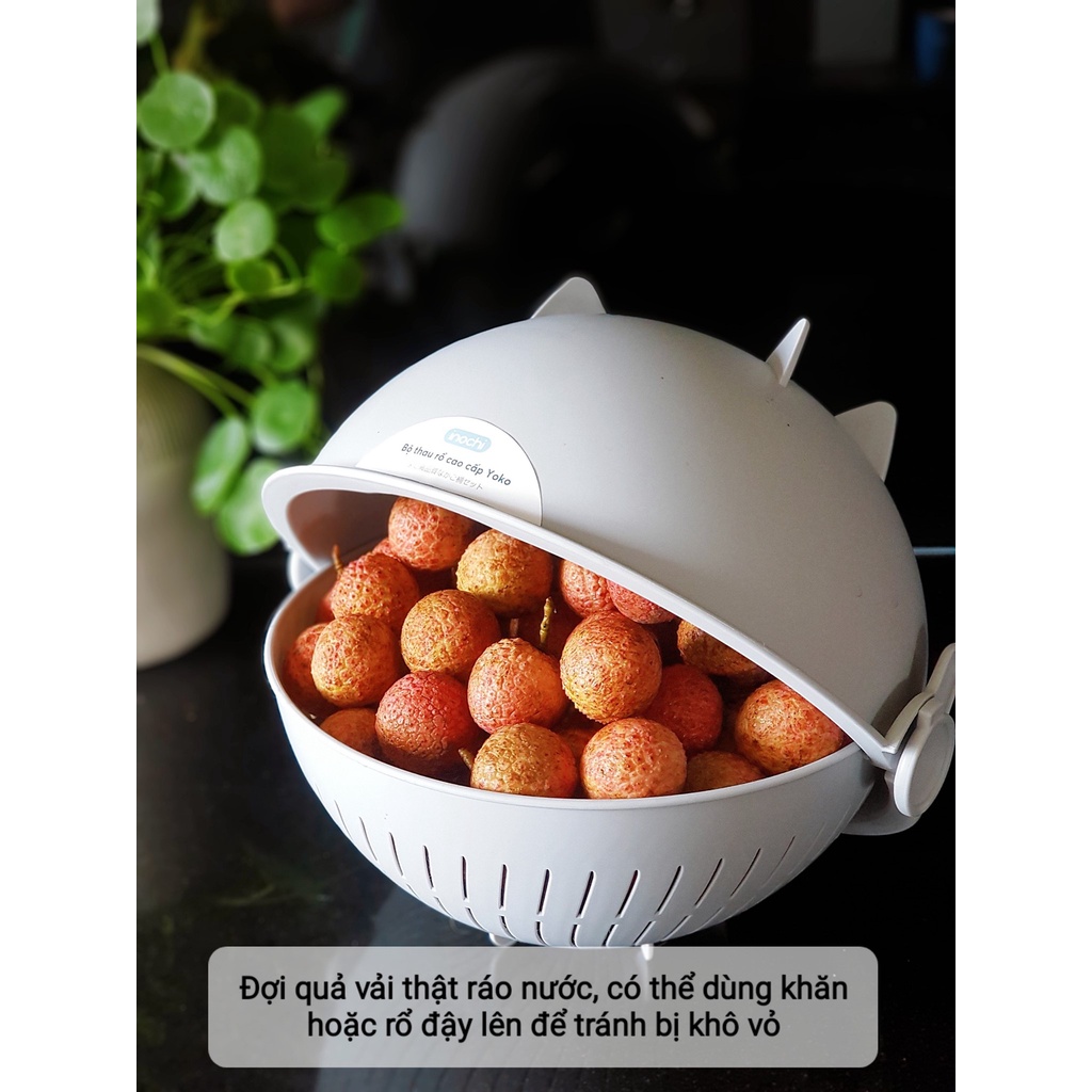 Bộ thau rổ xoay 28cm, dùng rửa rau củ quả, chắt nước tiện lợi, nhựa nguyên sinh an toàn sức khỏe