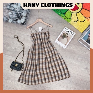 Đầm 2 dây babydoll dáng xòe hở lưng, váy nữ caro hanyclothings q080