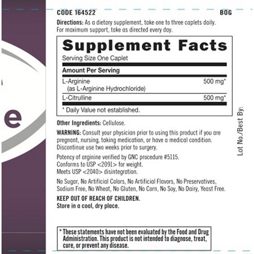 USA - GNC L Arginine 500mg viên uống dành cho nam giới