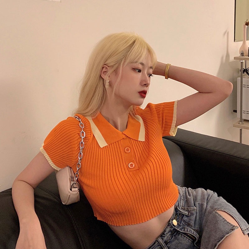 Cocory vn  Áo Croptop Dệt Kim Tay Ngắn Dáng Ôm Thời Trang Mùa Hè Dành Cho Nữ