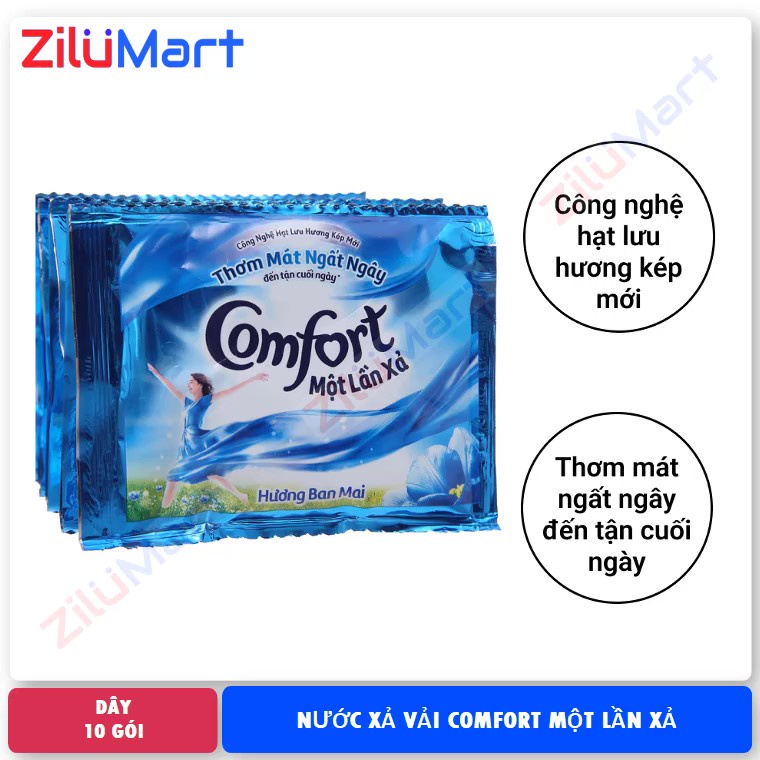 Dây 10 gói nước xả vải Comfort một lần xả hương ban mai loại 20ml