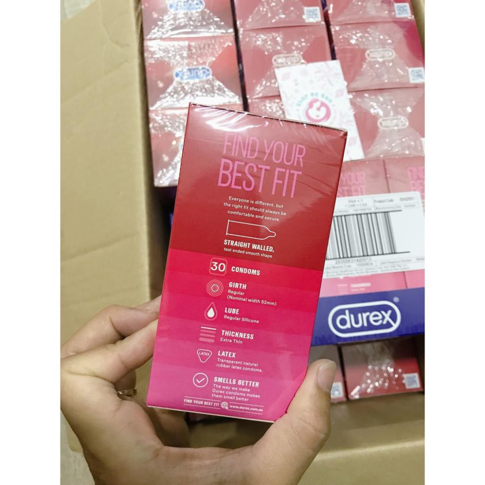 Bao cao su siêu mỏng Durex Fetherlite, Durex Pleasure Me hộp 30 cái  - Chuẩn Úc