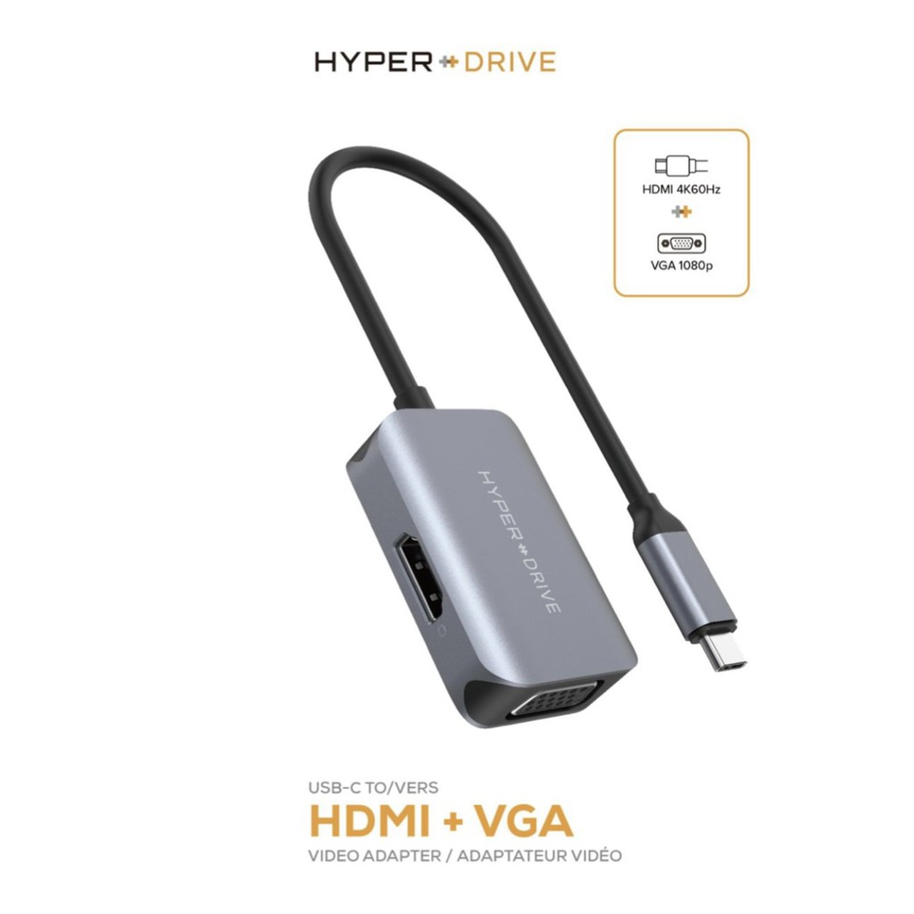 Cổng chuyển (HUB) HyperDrive HDMI/VGA 4K60HZ 2-IN-1 USB-C HUB - HD-C2HV-GR - Phân Phối Chính Hãng