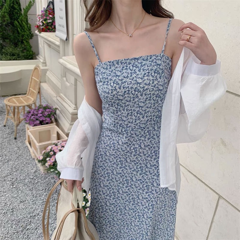 Đầm Voan Hai Dây In Họa Tiết Hoa Nhí Xinh Xắn Phong Cách Retro Pháp Thời Trang Cho Nữ 2022