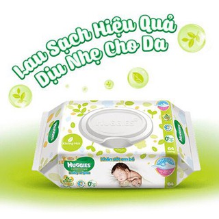 Khăn Ướt Cho Trẻ Sơ Sinh HUGGIES (64 Tờ/ Gói) Chiết Xuất Từ Dưa Leo Và Lô Hội -và loại k mùi